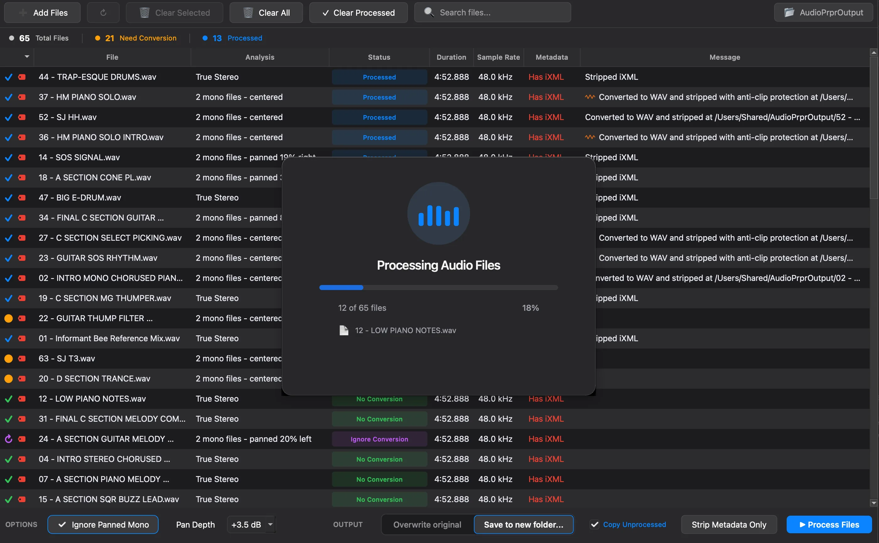 AudioPrpr processing files
