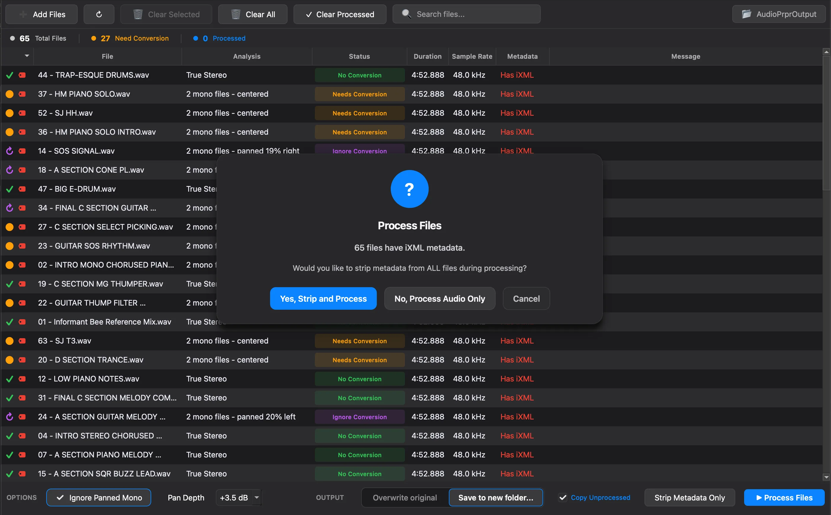 AudioPrpr strip metadata and process options